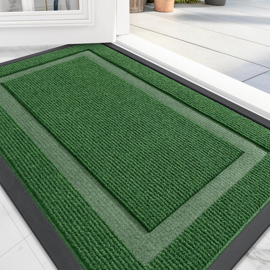 OLANLY Front Door Mat Indoor Outdoor Entrance, Waterproof All-Season, All-Weather Doormat, Sturdy Natural Rubber, Fade Resistant, Low Profile, Easy Clean Patio Porch Entryway Mat, 47x32, Green