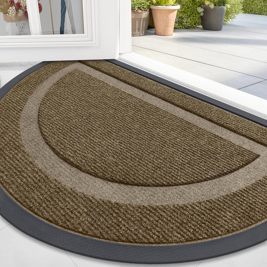 OLANLY Half Circle Door Mat Indoor Outdoor Entrance Welcome, Waterproof All-Season, All-Weather Doormat, Sturdy Natural Rubber, Low Profile, Easy Clean Patio Porch Entryway Mat, 71x47, Brown
