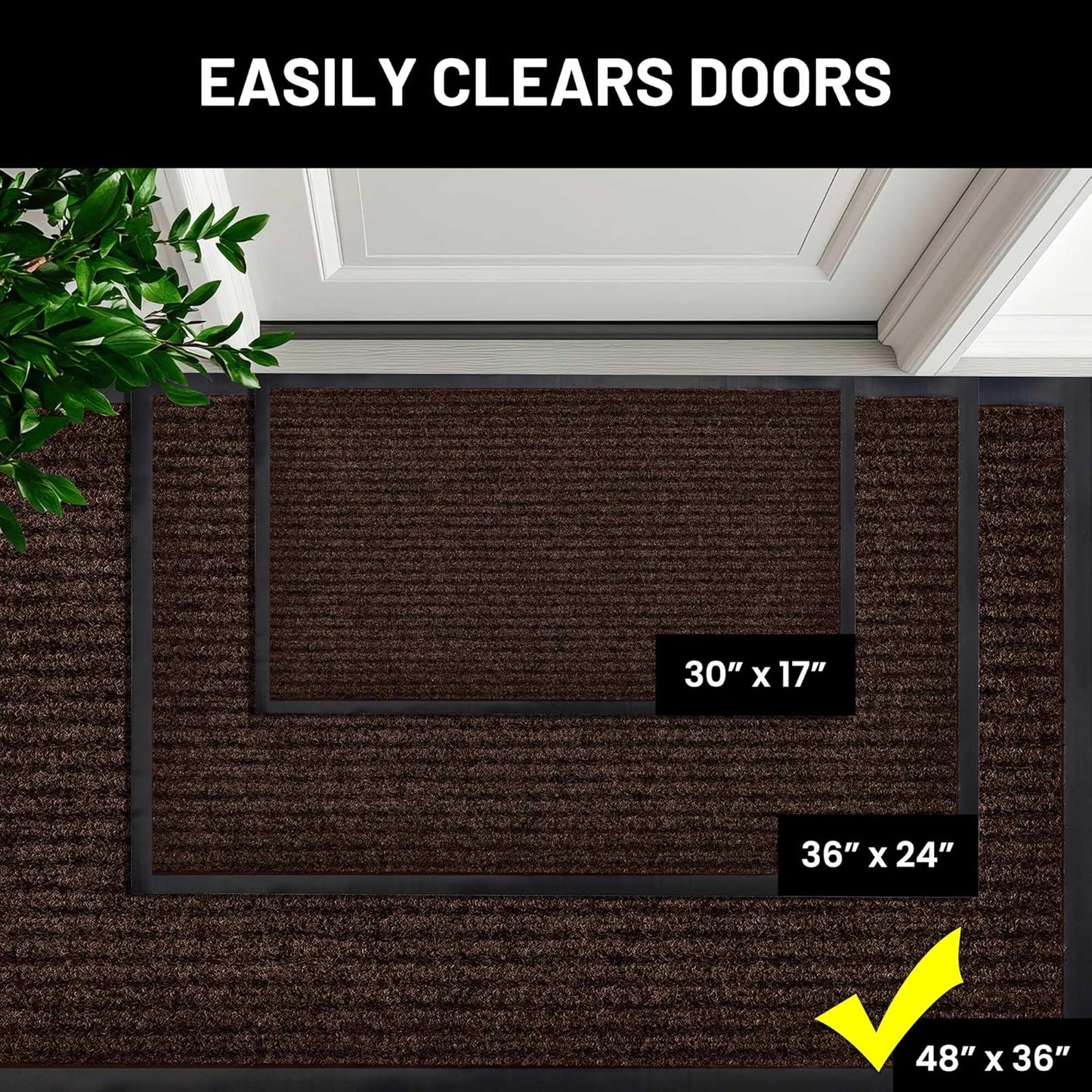 Sierra Concepts Front Door Mat X-Large Welcome Floor Mats - Entryway Indoor Outdoor Entrance Doormat, Patio, Porch, Muddy Dog Shoe, Inside Outside Low Profile 48x36in, 2-Pack Dark Brown