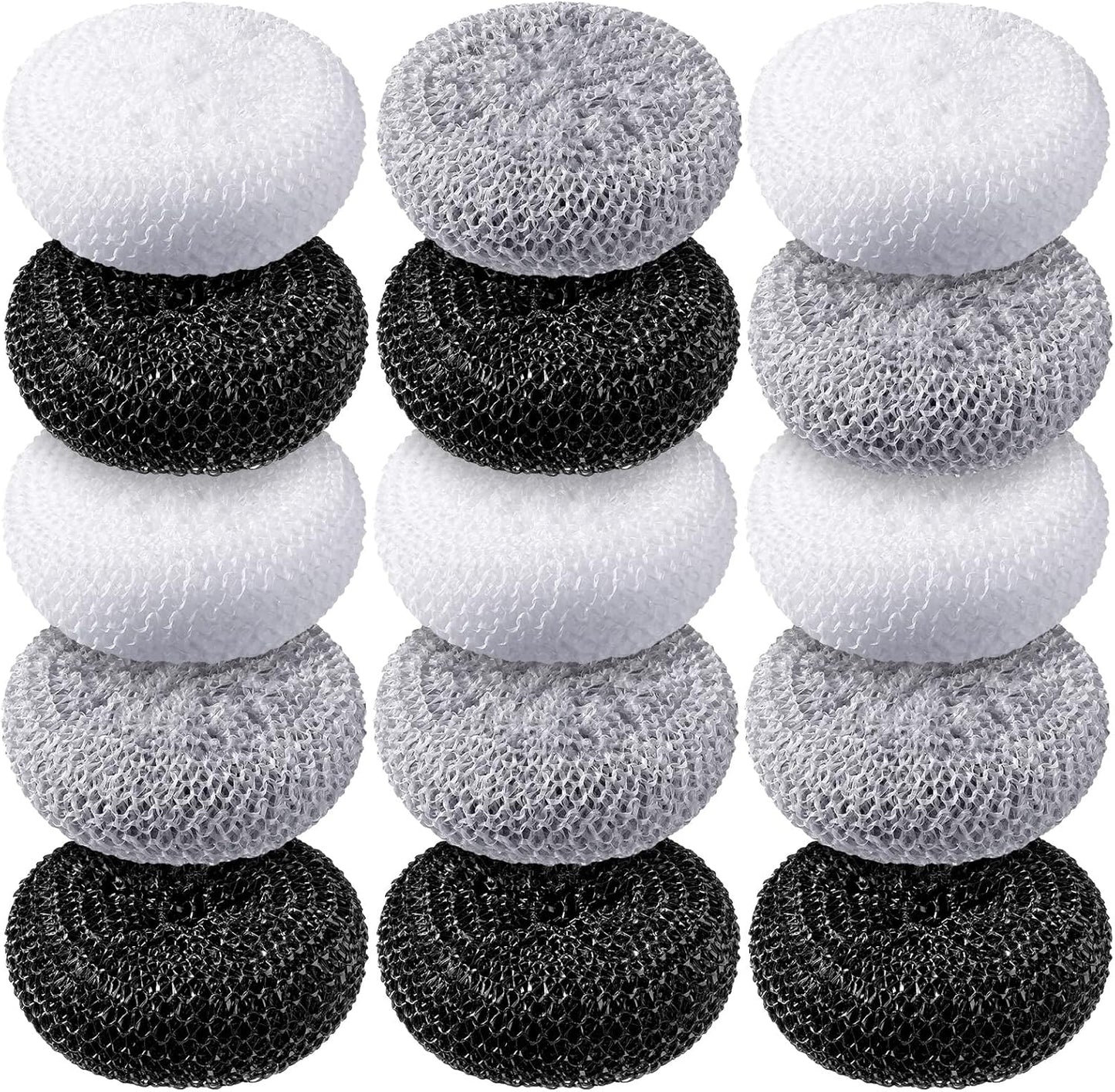 Blulu Plastic Dish Scrubbers for Dishes Pot Round Nylon Pad, Mesh Scouring Non Scratch Pads(Simple Colors,15 Pcs)