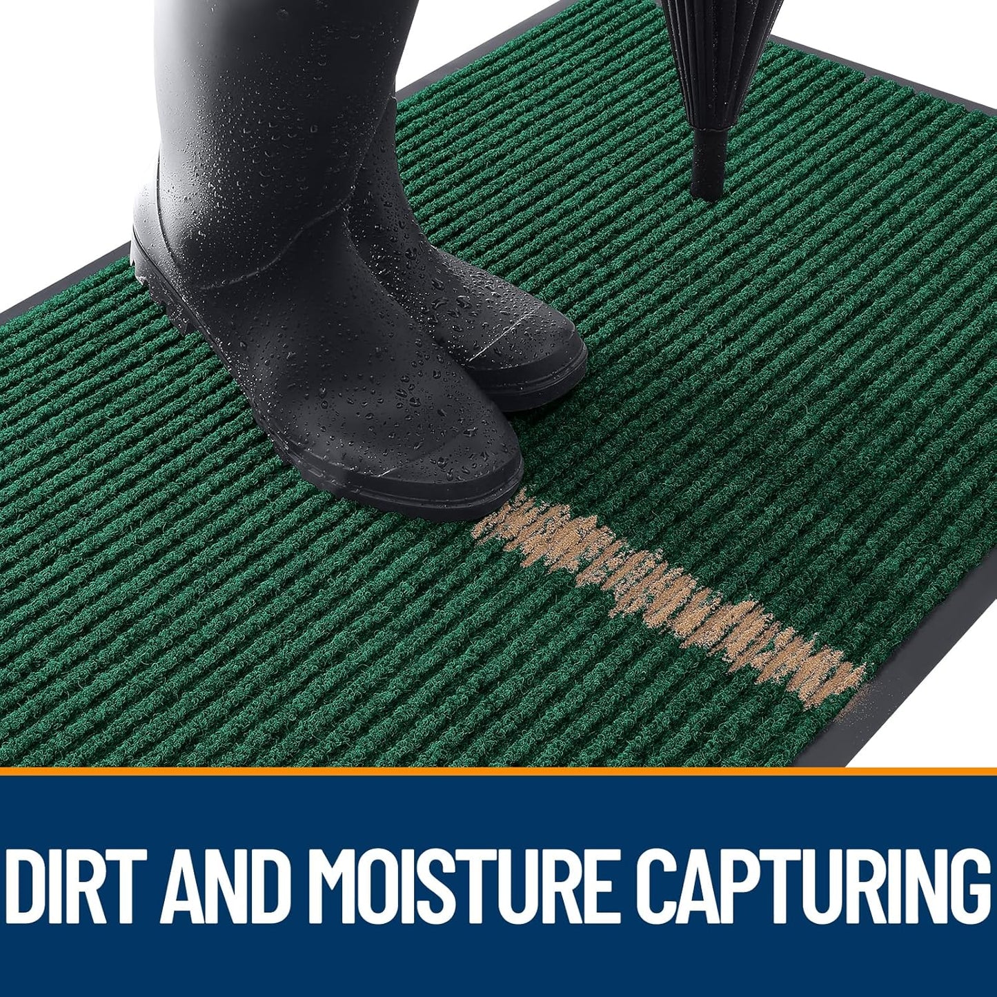 OLANLY Front Door Mat Indoor Outdoor Entrance, Waterproof Heavy Duty Doormat, Fade Resistant, Low Profile, Easy Clean Patio Porch Welcome Floor Mats for Entry, 47x23, Green