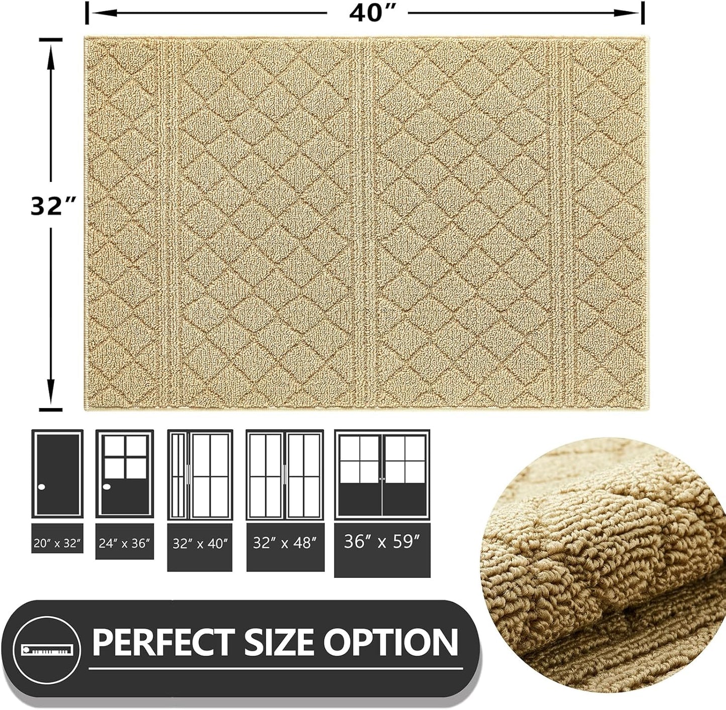 REFETONE Indoor Doormat, Front Back Door Mat 32"x40" Absorbent Rubber Backing Non Slip Door Mats, Low-Profile Resist Dirt Entrance Rugs, Machine Washable Door Rug Inside Floor Mat for Entryway, Beige