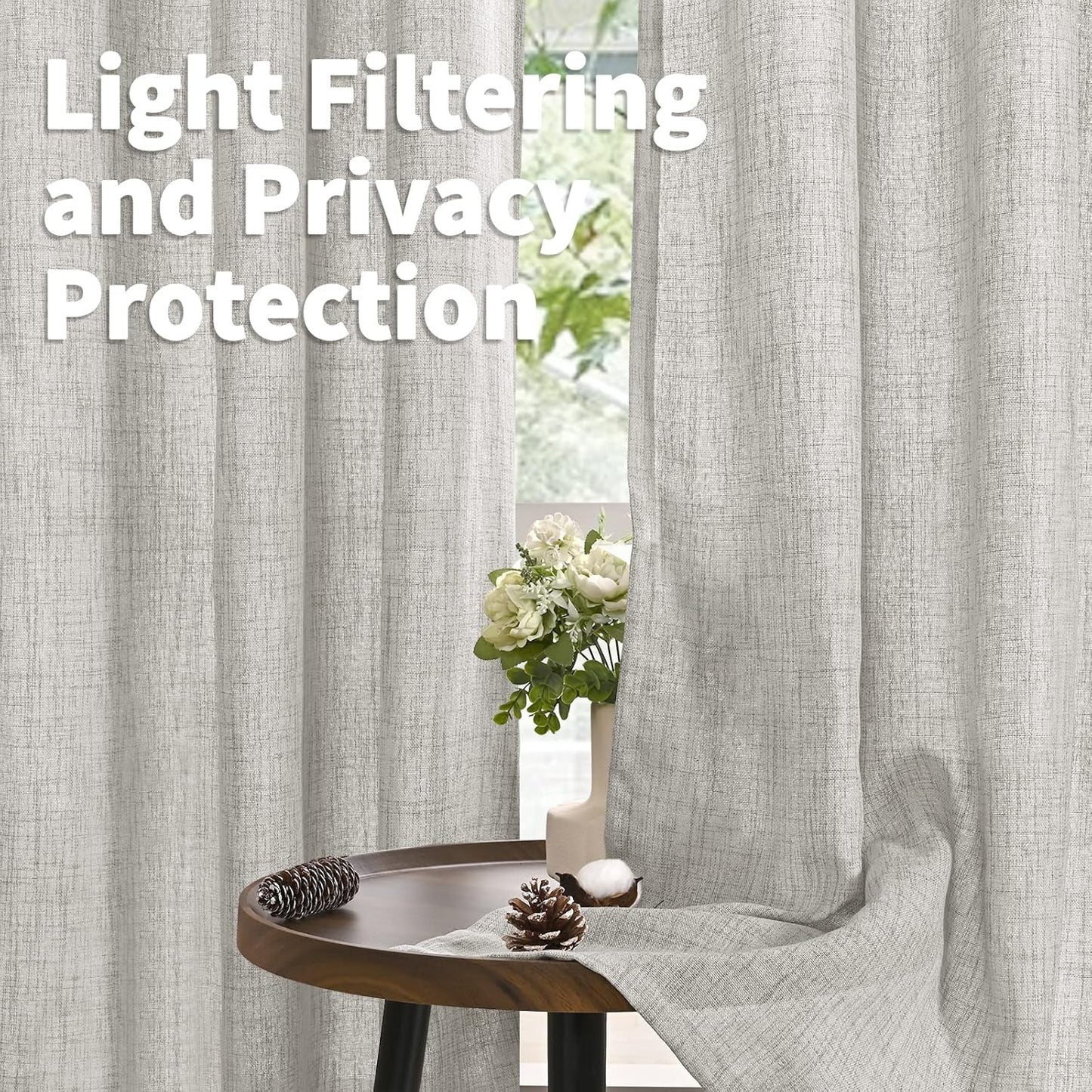 YoungsTex Light Grey Linen Curtains 40 Inches Long for Kitchen Cafe Window, Short Length Semi Sheer Drapes Back Tab Rod Pocket Light Filtering for Bathroom Bedroom, 2 Panels, 42 X 40 Inch