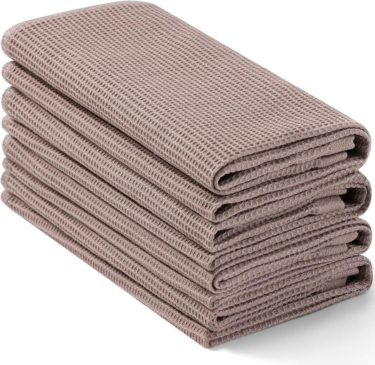 Homaxy 100% Cotton Waffle Weave Kitchen Towels - 4 Pack Soft and Absorbent Dish Towels - 16 x 26 Inches Quick Dry Hand Towels - Brown
