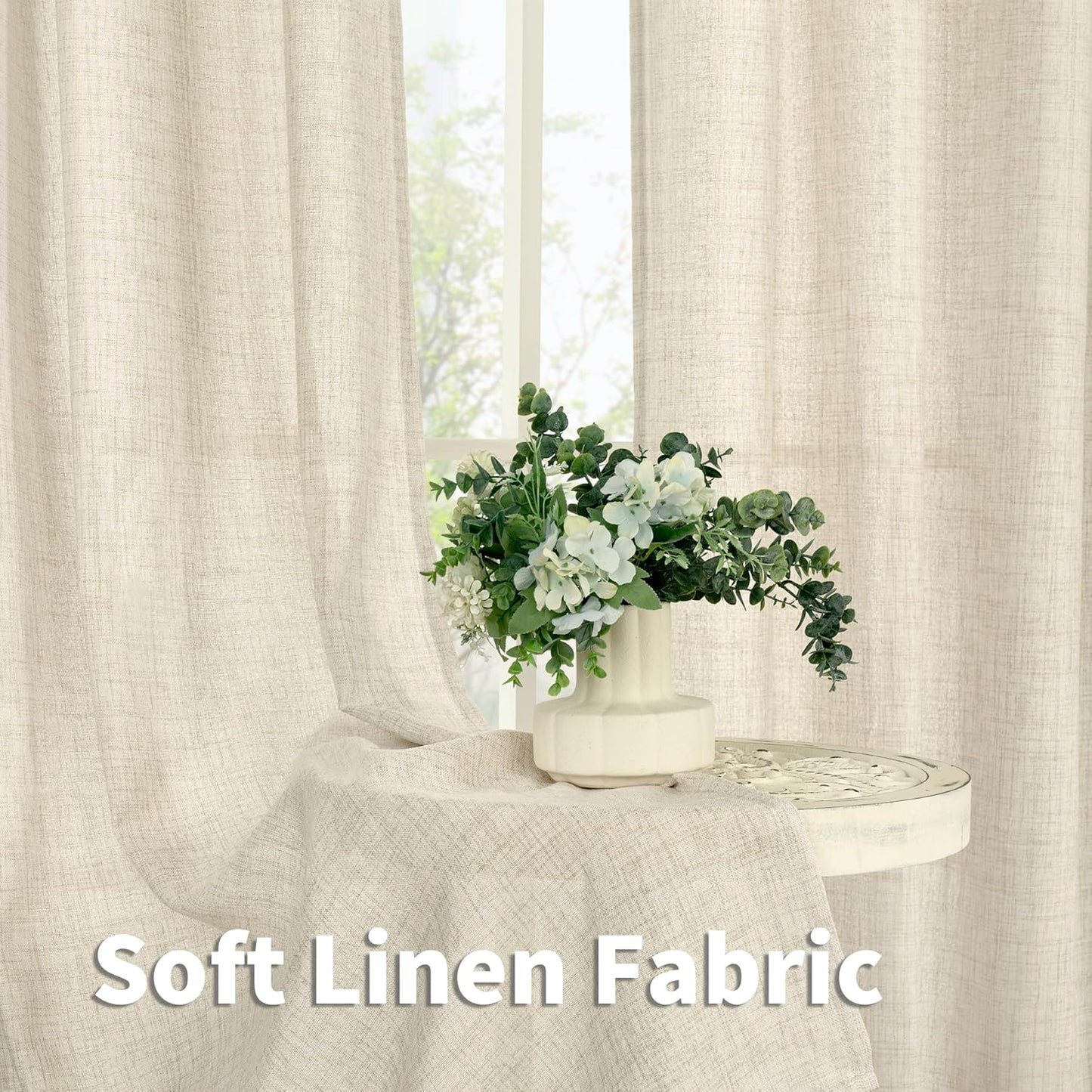 YoungsTex Boho Linen Curtains 36 Inch Length for Kitchen Cafe Window, Semi Sheer Half Window Drapes with Rod Pocket Back Tab Light Filtering Short Curtain for Bathroom, 2 Panels, 30 X 36 Inch