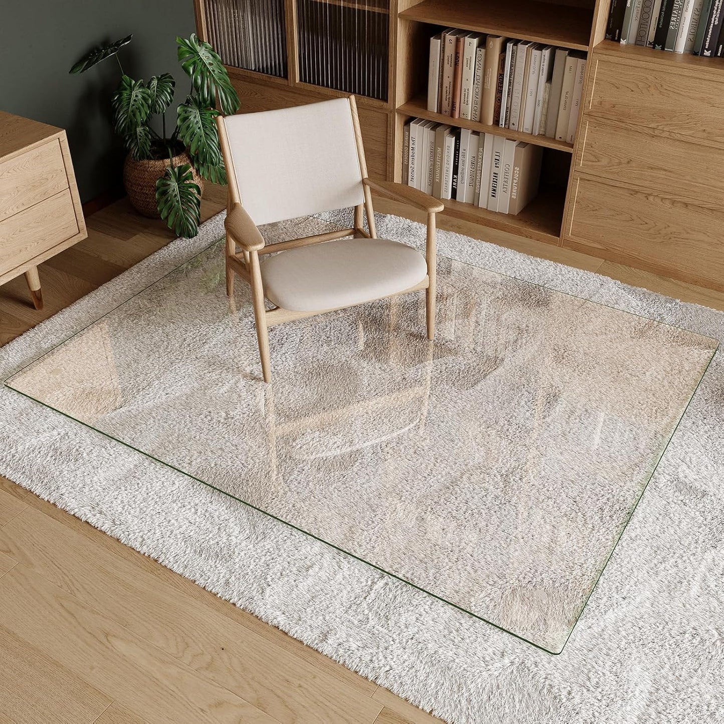 Koonmi Tempered Glass Chair Mat 50"x65" - Premium Office Chair Mat for Hardwood Floors & Low-Pile Carpet with 4 Non-Slip Pads - Thick Scratch-Resistant Surface