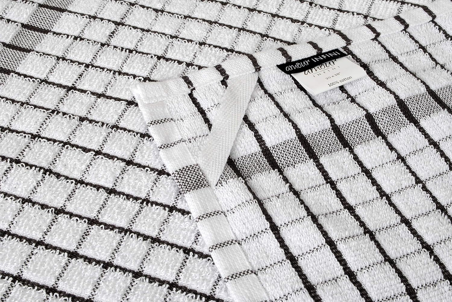 AMOUR INFINI Kitchen Towels Set of 4 - Highly Absorbent, Super Soft Terry Cotton 20x28 Inch Dish Towels with Hanging Loop - Hand & Tea Towels for Cleaning & Drying Dishes (D.Grey)