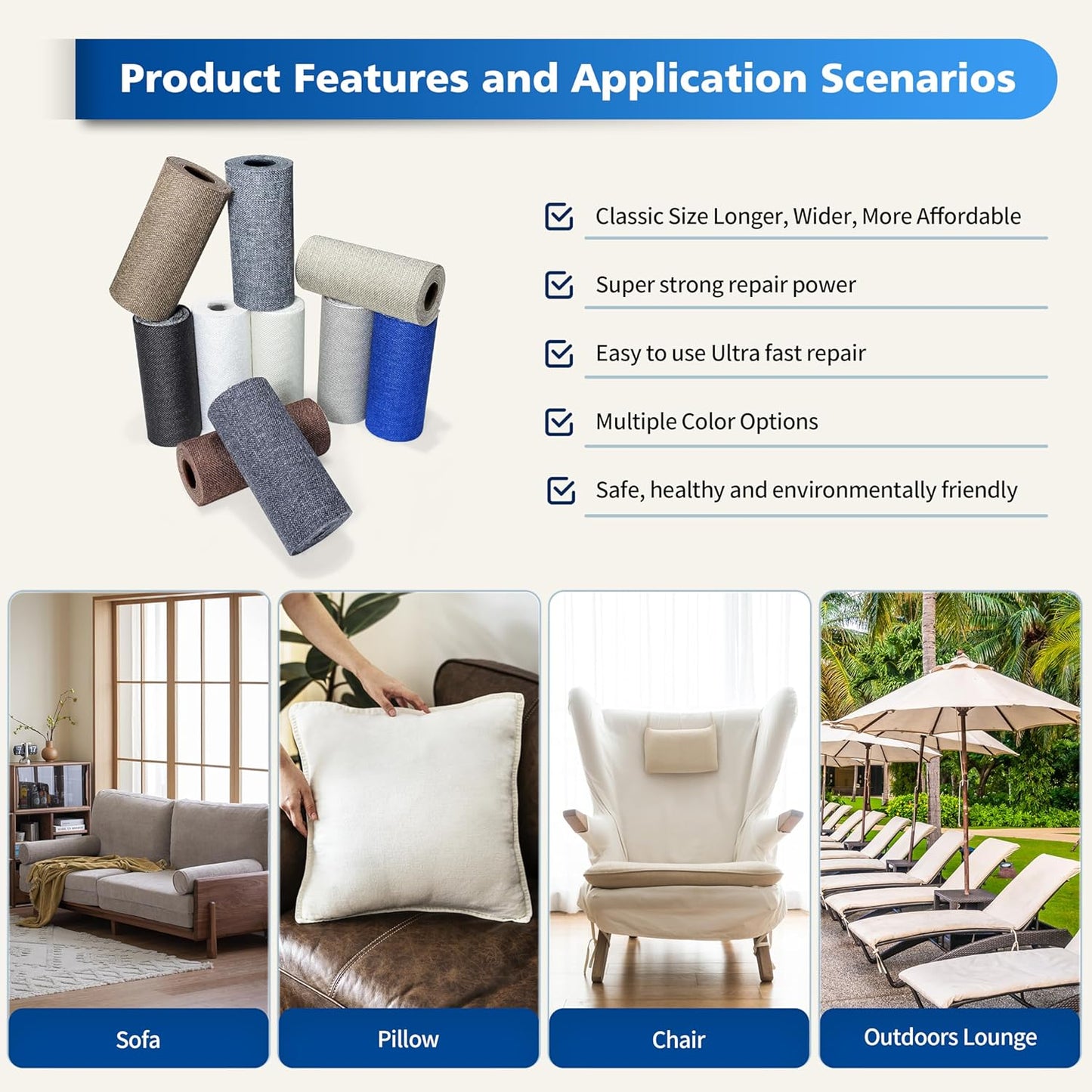 KING MOUNTAIN Linen Repair Patches, Self-Adhesive Fabric Patches, 4 X 63 inch Extra Size, Multi Color, Can be Used for Sofa Repair and Linen Clothes Repair (Brown)