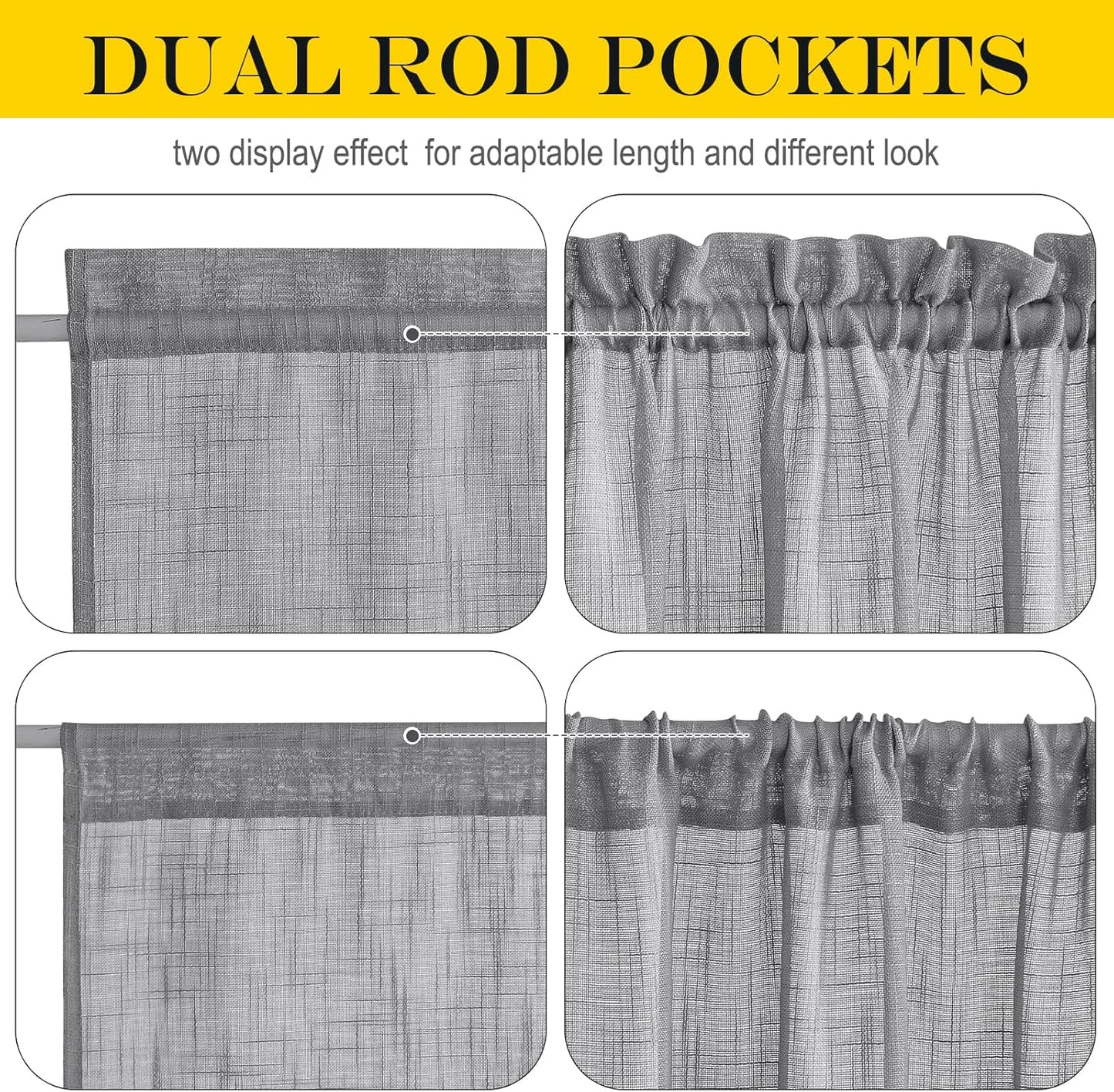 NICETOWN Privacy Sidelight Curtain Short - Semitransparent Voile French Door Panel 40 inches Length French Door Curtain with Tie Backs(Dark Gray, Sold Individually, 30 inches Wide)