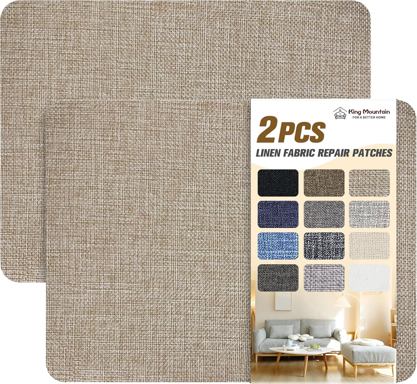 KING MOUNTAIN Coarse Linen Repair Patches, Self-Adhesive Linen Fabric Patches, 8X11 inch 2 PCS, Multi Color, Can be Used for Linen Sofa Repair and Linen Clothes Repair(8" x 11"-2PCS,Cocoa Color)