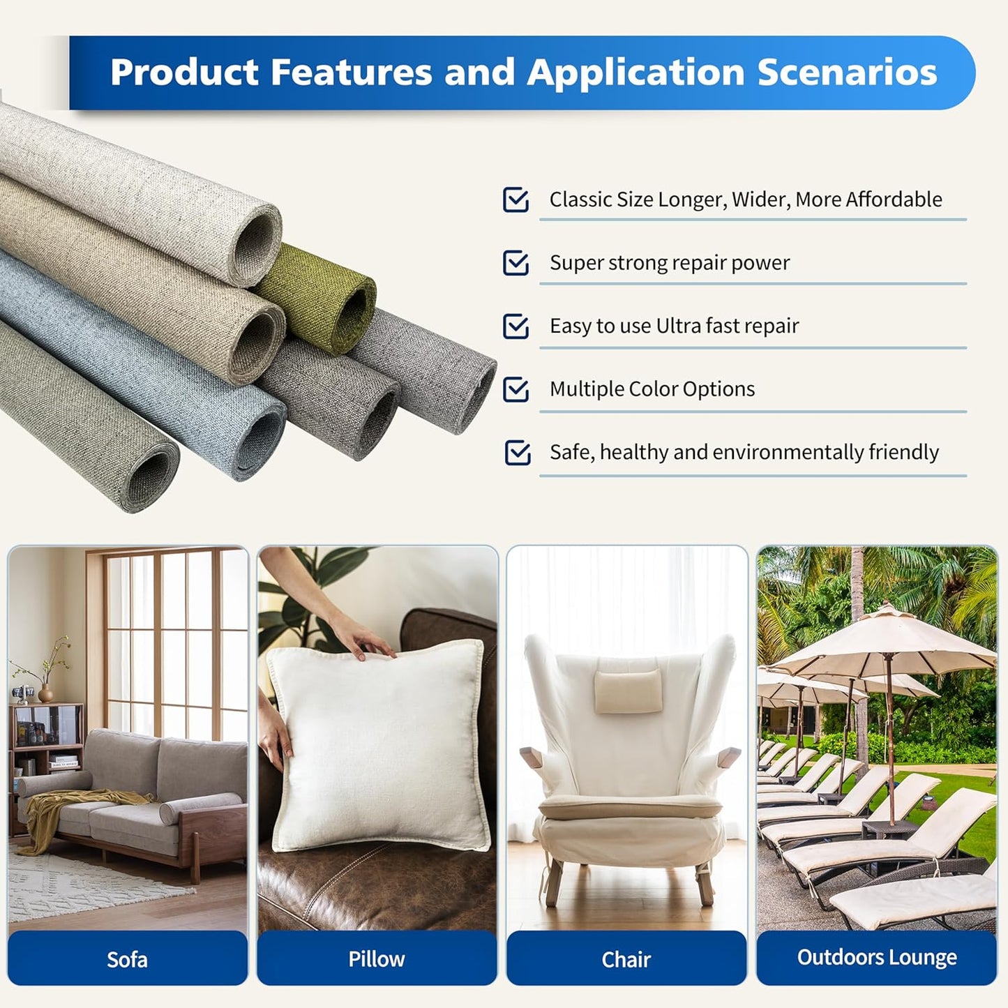 KING MOUNTAIN Linen Repair Patches, Self-Adhesive Linen Fabric Patches, 16X80 inch Extra Size, Multi Color, Can be Used for Linen Sofa Repair and Linen Clothes Repair (Black)