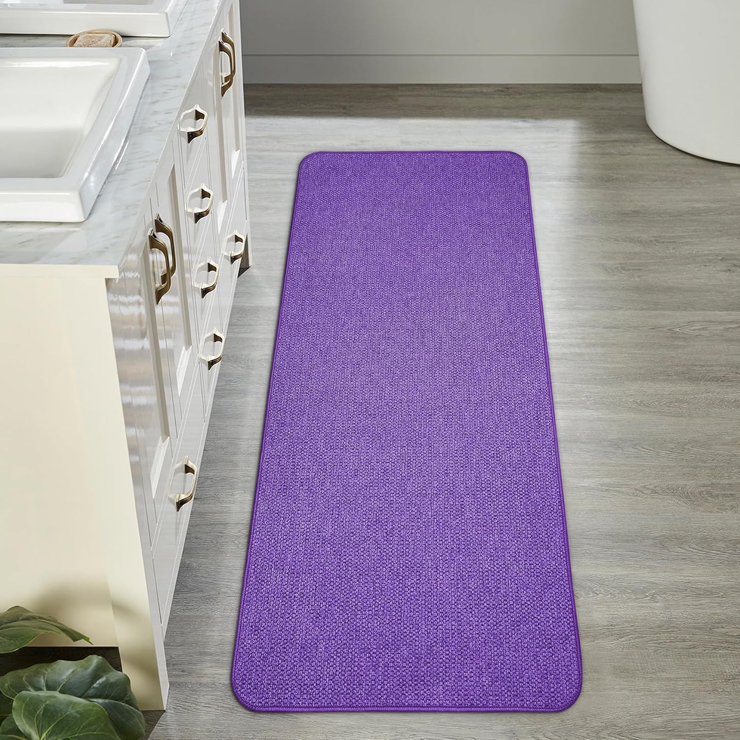 Bath Mat,Ultra Thin Bathroom Runner Rugs,Large Bath Mats for Bathroom,Quick Dry,Non-Slip,Machine Washable,Low Pile,Bath Rug,Shower Outside,Sink,Home Decor Accessories.Purple,2'x5'（24x60inch）