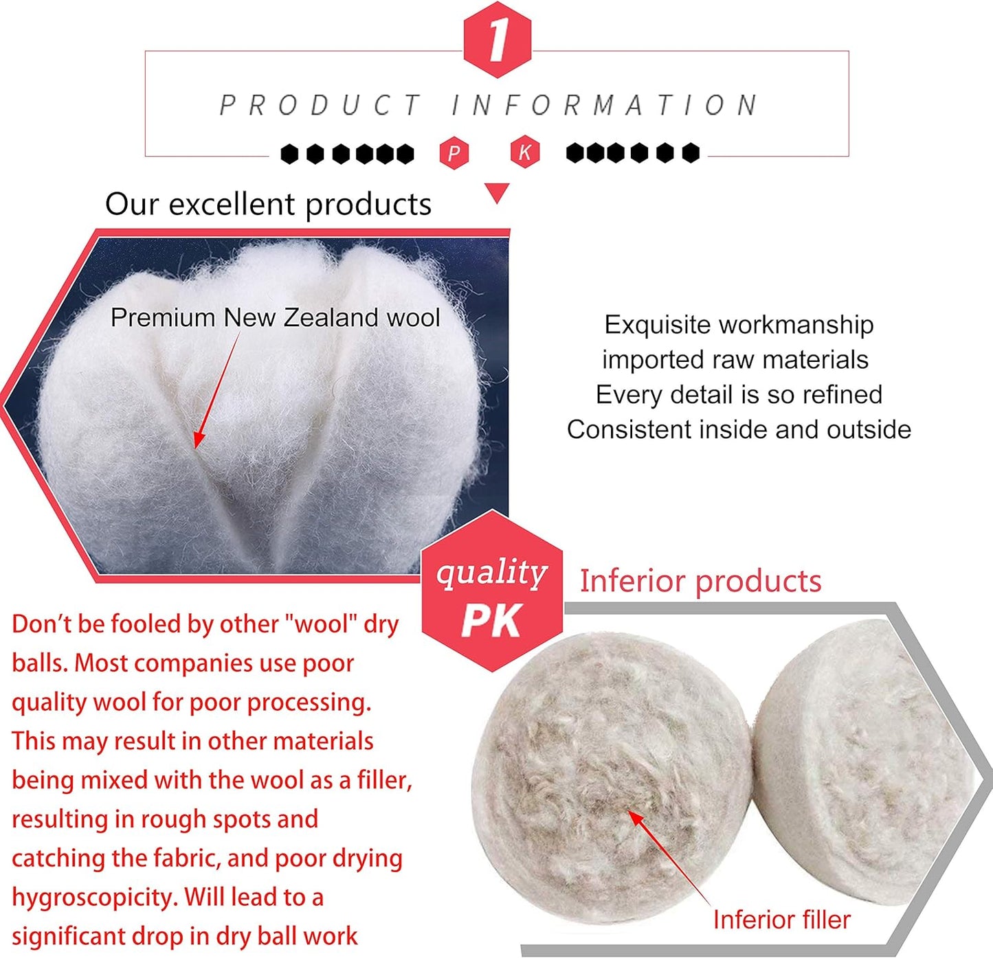 Wool Dryer Balls by FHQSX 6-Pack, XL Premium Reusable Natural Fabric Softener, White and Grey…