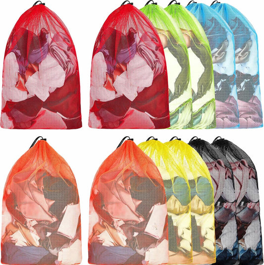Berlune 12 Pcs Large Laundry Bag Colorful Extra Large Mesh Laundry Bag Bulk with Drawstring Heavy Duty Mesh Machine Washable Drawstring Pouch (38 * 26in)