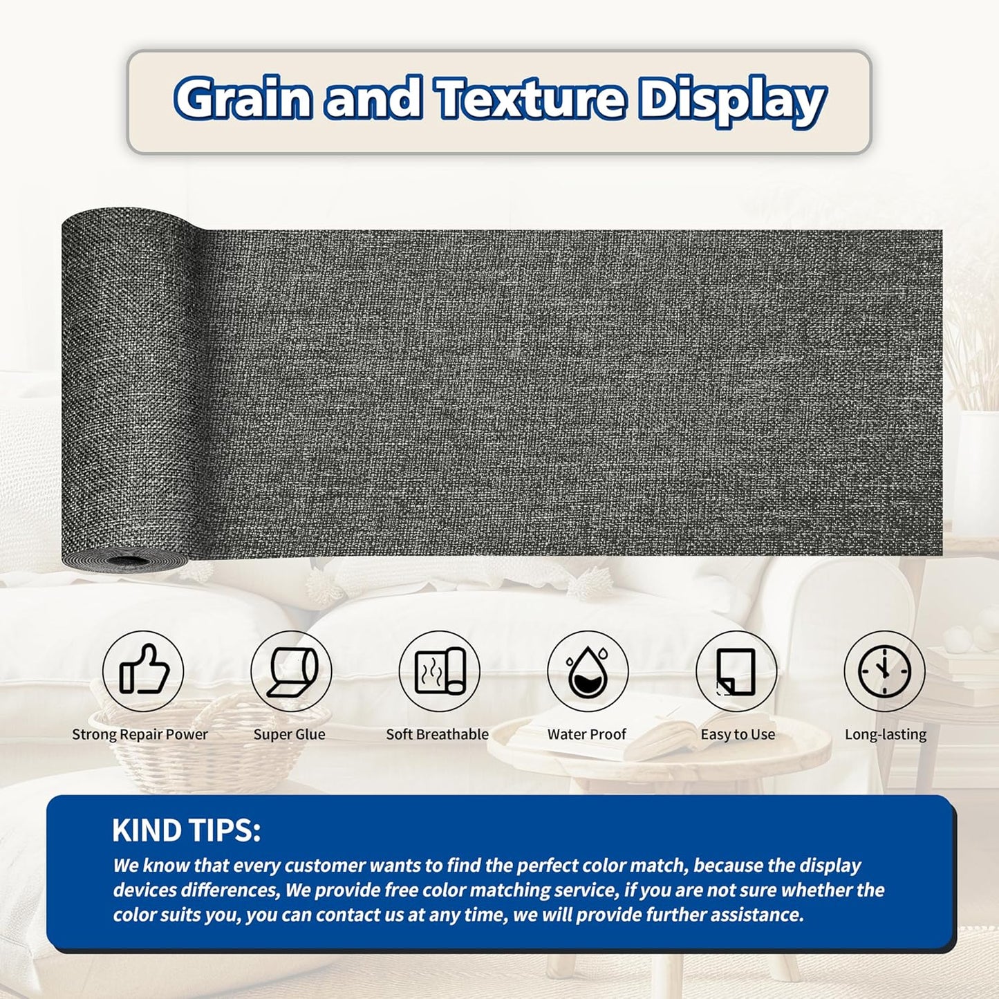 KING MOUNTAIN Linen Repair Patches, Self-Adhesive Fabric Patches, 4 X 63 inch Extra Size, Multi Color, Can be Used for Sofa Repair and Linen Clothes Repair (Dark Grey2.0)