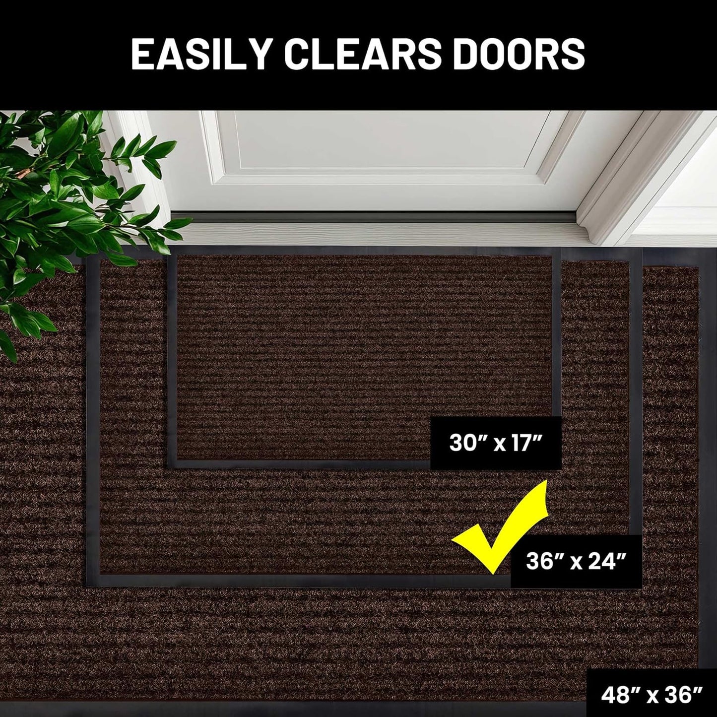 Sierra Concepts 2-Pack Front Door Mat - Large 36 x 24 Welcome Indoor Outdoor Entryway Mats for Shoe Scraper, Ideal for Inside Outside High Traffic Area, Dark Brown