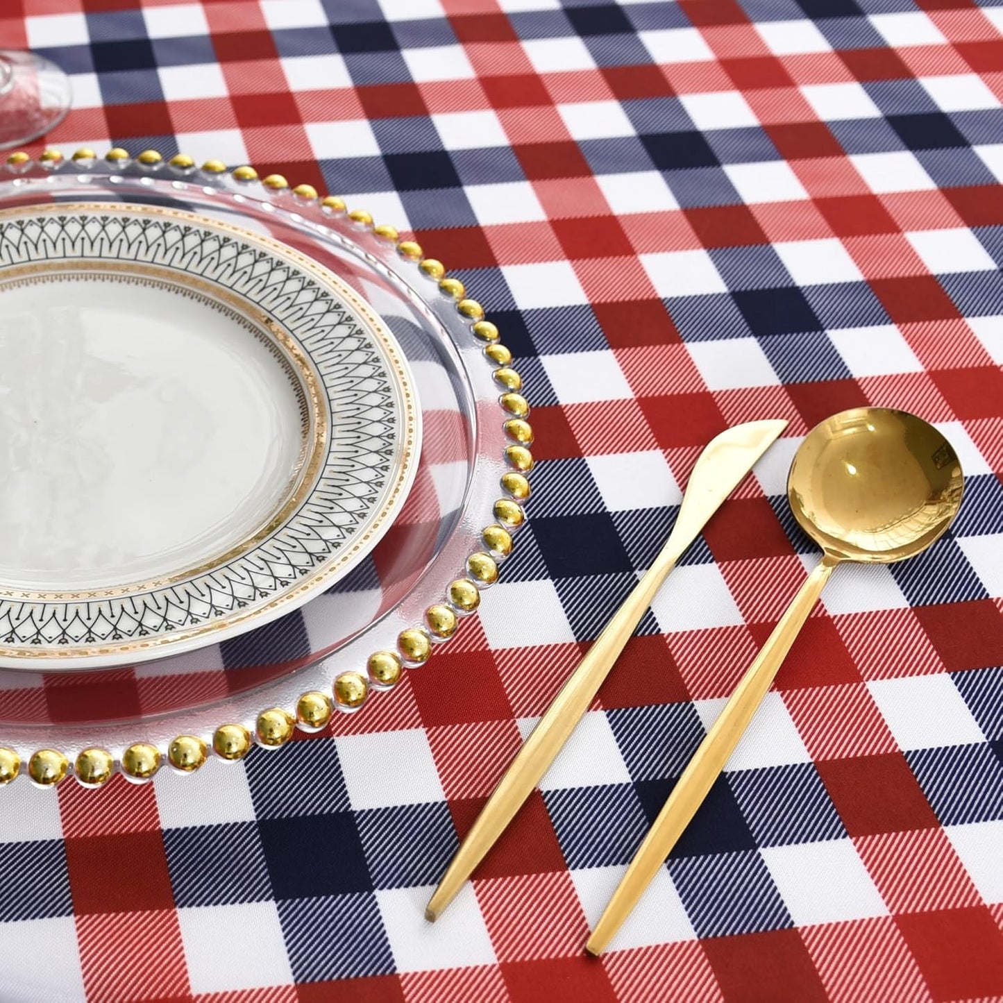 Waterproof Plaid Tablecloth Fabric - Round 120 Inch Classic Gingham Checker Table Cloth for Indoor/Outdoor Use - Buffalo Table Cover for Picnics, BBQs, and Parties