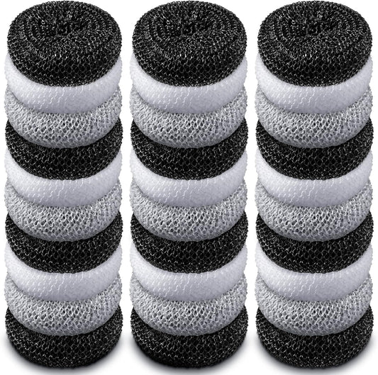 Blulu Plastic Dish Scrubbers for Dishes Pot Round Nylon Pad, Mesh Scouring Non Scratch Pads(Simple Colors,30 Pieces)