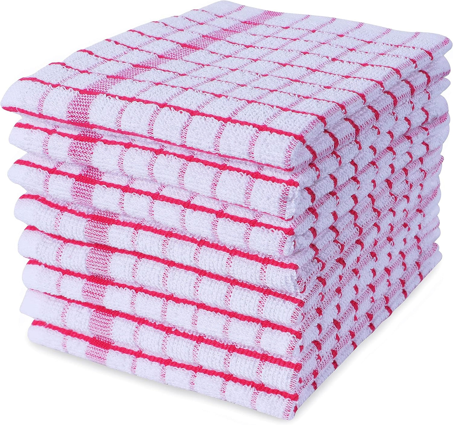 AMOUR INFINI Kitchen Dish Cloths Set of 8 - Ultra Soft, Highly Absorbent, Quick-Drying Terry Cotton Dishcloths 12"x12" Inch Wash & Cleaning Cloths for Kitchen & Dishwashing (Pink)