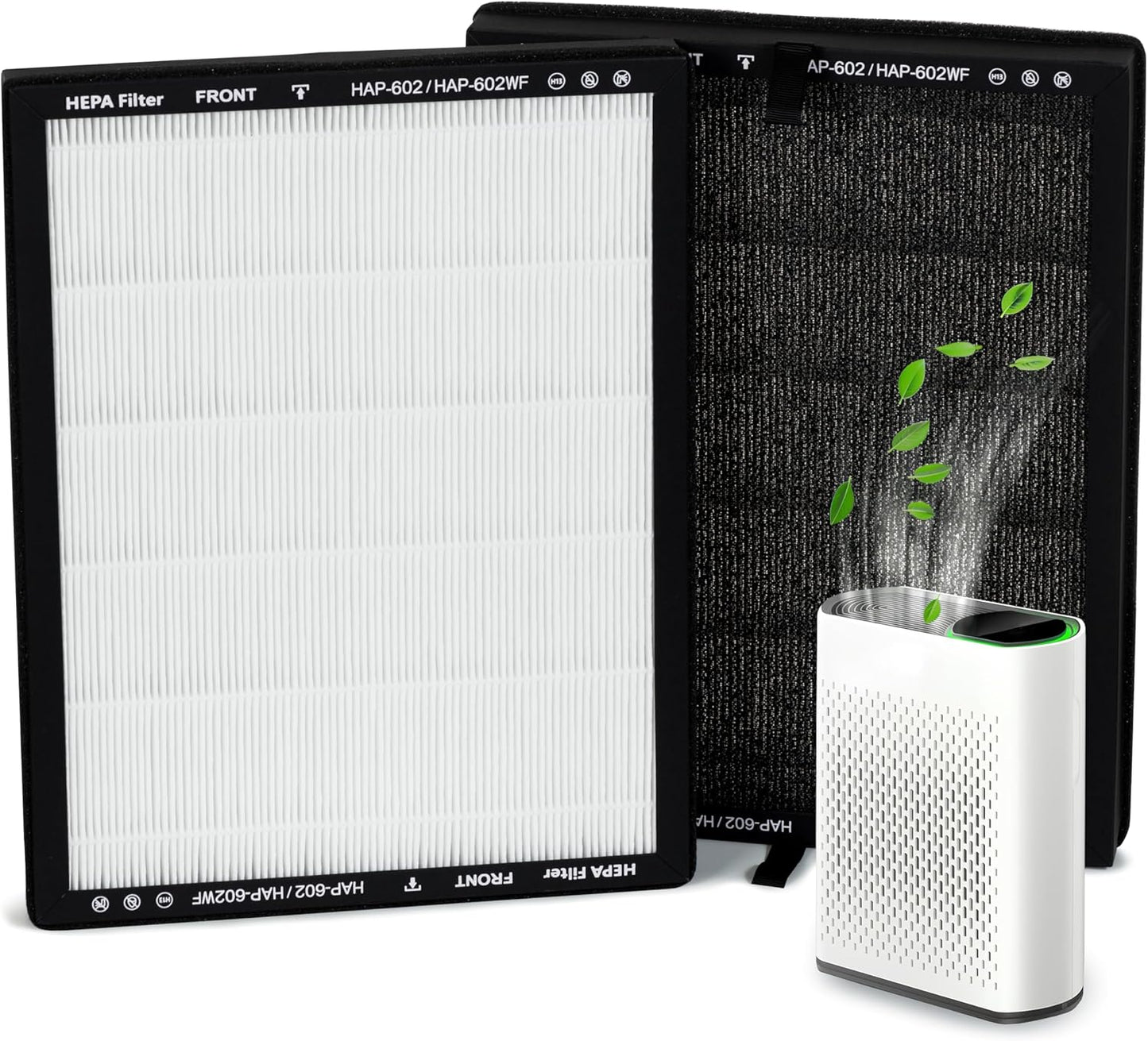 2 Pack HAP602 Replacement Filters Compatible with ECOSELF HAP602/HAP602WF, 3-in-1 HEPA Filter for Air Purifier, High-Efficiency Home Use