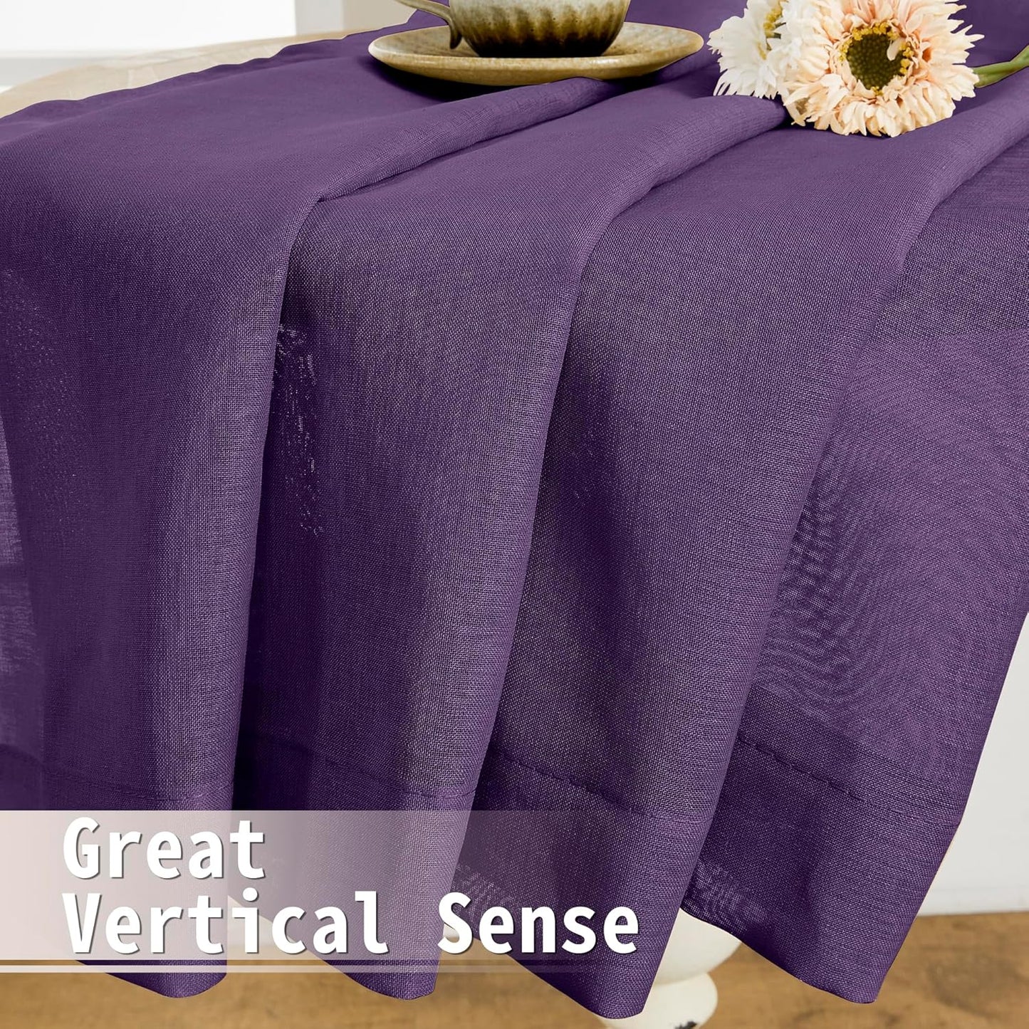 Tollpiz Short Sheer Door Curtains Closet Linen Textured Curtains Sheer Doorway Light Filtering Voile Patio Glass Doors Rod Pocket Curtain French Door, 54 x 40 inches Long, Royal Purple, Set of 1 Panel