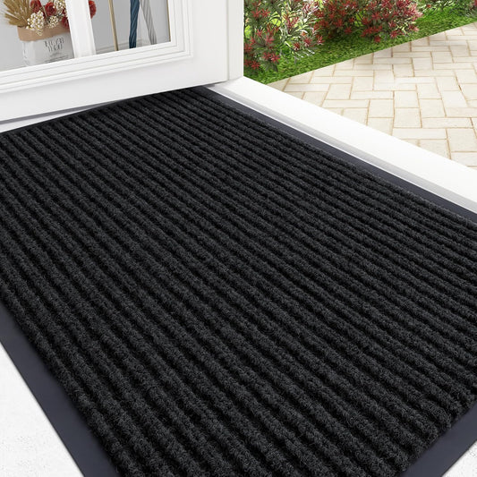 OLANLY Front Door Mat Indoor Outdoor Entrance, Waterproof Heavy Duty Doormat, Fade Resistant, Low Profile, Easy Clean Patio Porch Welcome Floor Mats for Entry, 47x23, Black