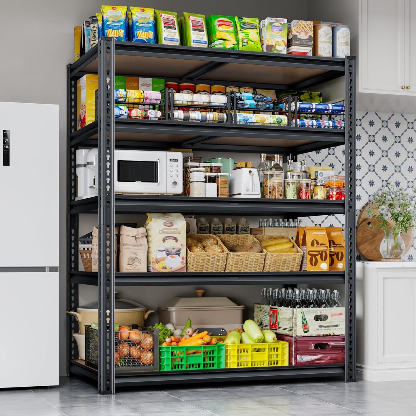 72"H Storage Shelves Heavy Duty, 2000LBS Garage Shelving, 5 Tier Metal Shelving Unit Adjustable Garage Shelves Utility Rack Shelf for Storage Warehouse Pantry Closet,35.6" W × 16" D × 72" H, Black