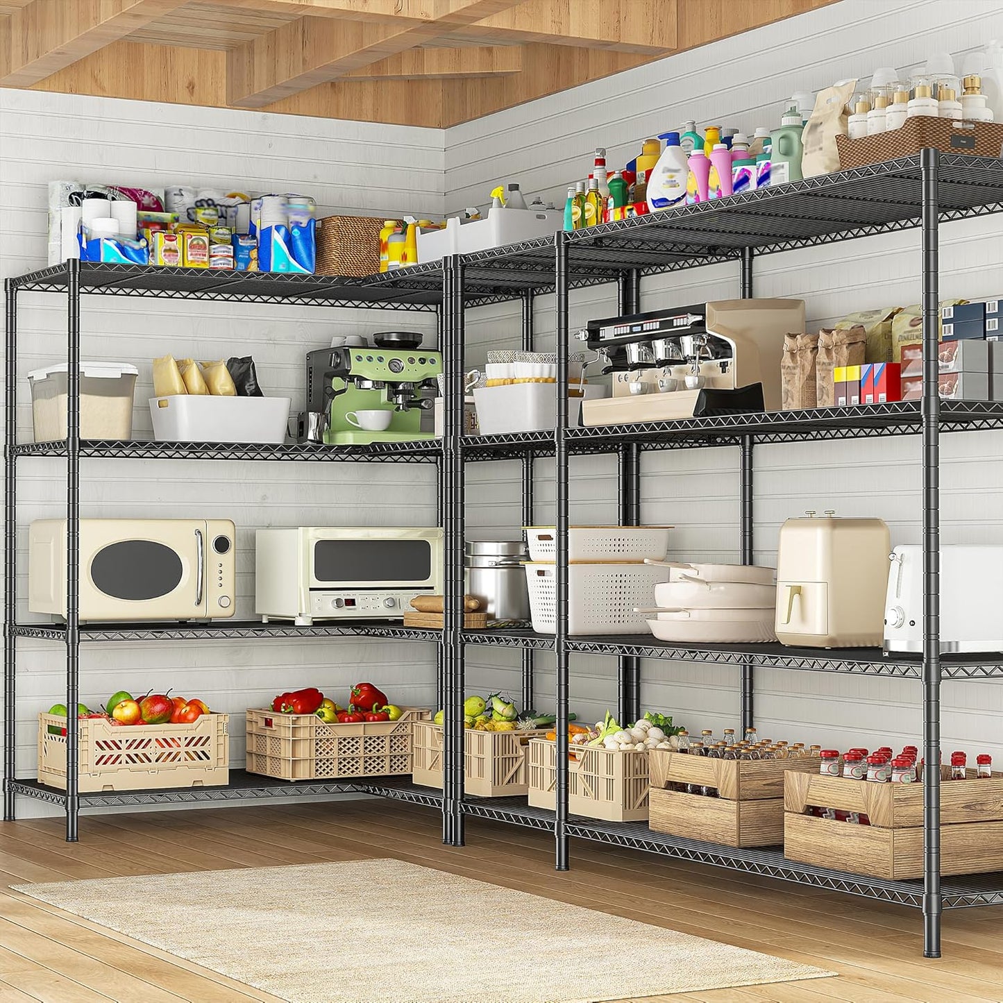 52.36''W Storage Shelves Metal Shelving Unit Load 1120LBS 4 Tier Wire Shelving for Storage Rack Adjustable Garage Shelving Heavy Duty for Pantry Kitchen Garage,52.36Wx13.78Dx59H