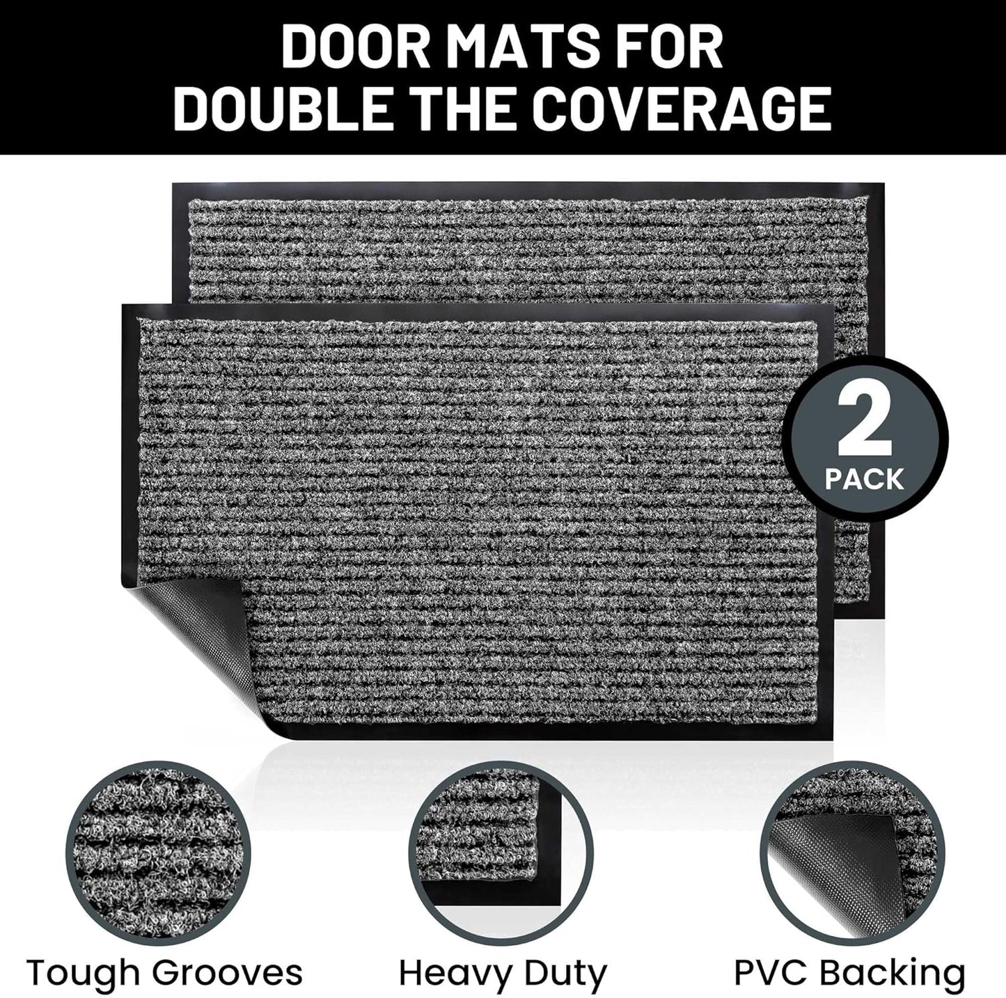 Sierra Concepts Front Door Mat Welcome Mats 2-Pack - Indoor Outdoor Entryway Mats for Shoe Scraper, Ideal for Inside Outside Home High Traffic Area, Battleship Gray 30 Inch x 17 Inch