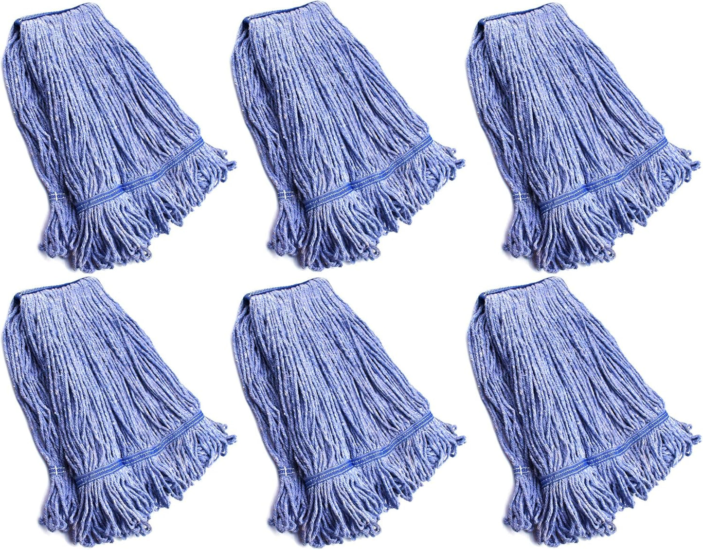 String Mop Heads Replacement Heavy Duty Commercial Grade Blue Cotton Looped End Wet Industrial Cleaning Mop Head Refills (6, Large)