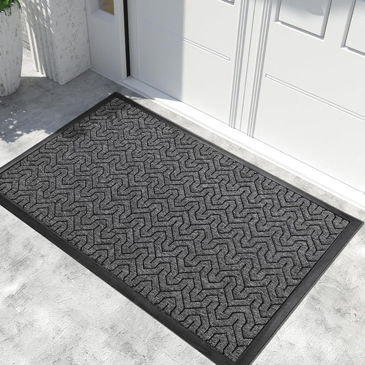 Yimobra Large Door Mat Outside Entrance 47x32, Waterproof Heavy Duty Outdoor Mats for Front Door, Non Slip Rubber Entry Mat for Garage Patio, Easy Clean, Mix Grey