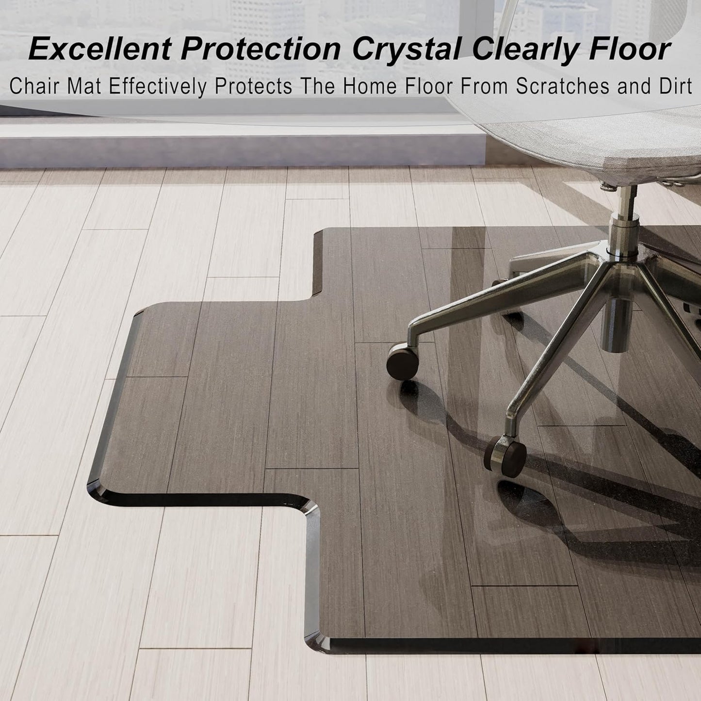 Beveled Edge Irregular Office Chair Mat with Lip for Carpet or Hardwood Floor Crystal Gray 48" x 60" for a Smooth Glide and Easy Roll On/Off, Heavy Duty and Non-Slip Floor Chair Mat with Lip