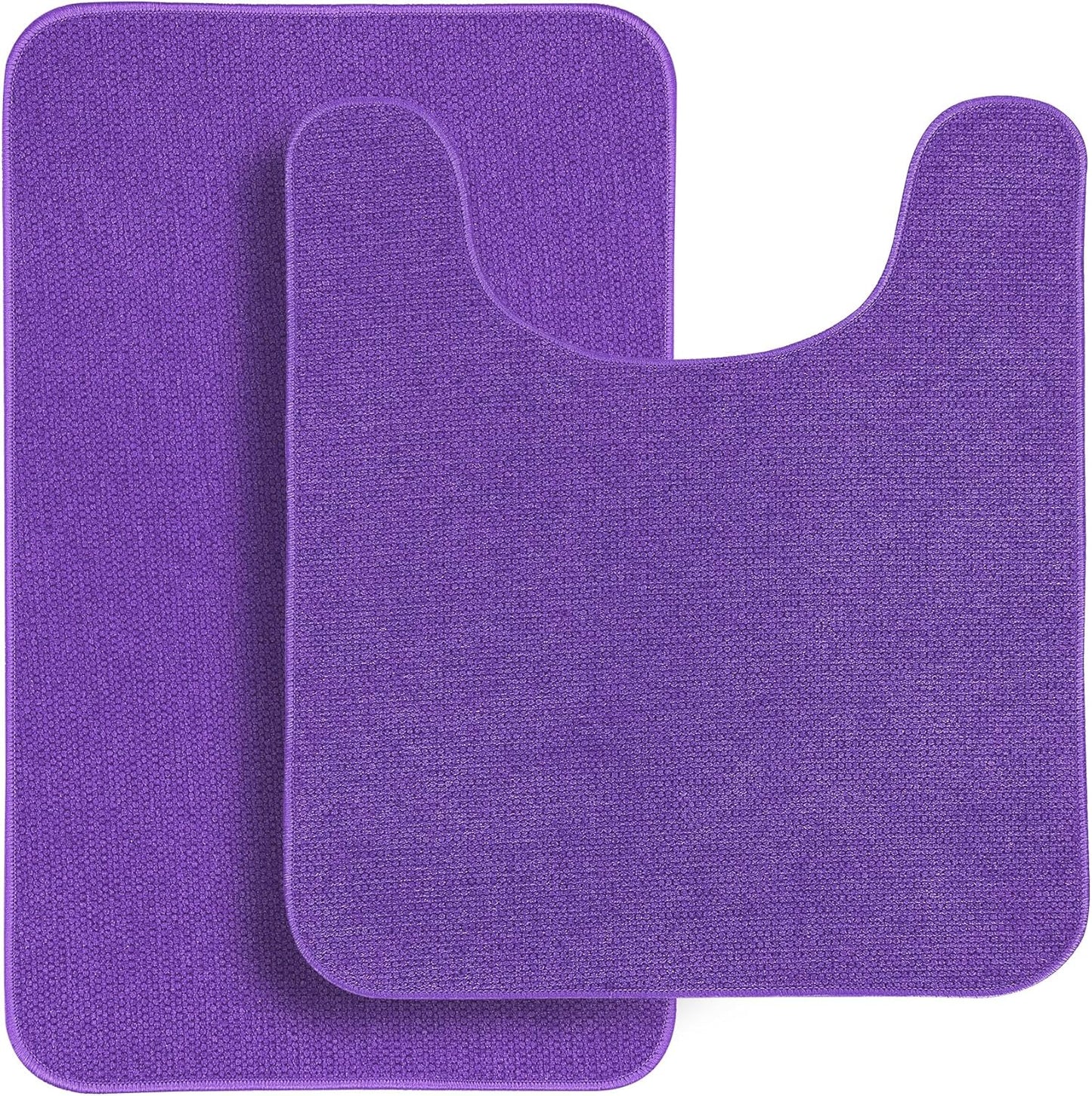 Bathroom Rugs Set 2 Pieces,Thin Bathroom Mats,Toilet Rugs,Quick Dry,Non-Slip,Machine Washable,Low Pile,Absorbent Bath Mats,Shower,Sink,Home Decor Accessories.Purple,1'5"x2'3"+1'8"x2" U Shape