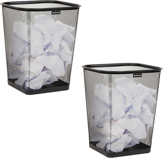 Mind Reader Mesh Trash Can, Waste Paper Basket, Square, Office, Metal Mesh, Set of 2, Black