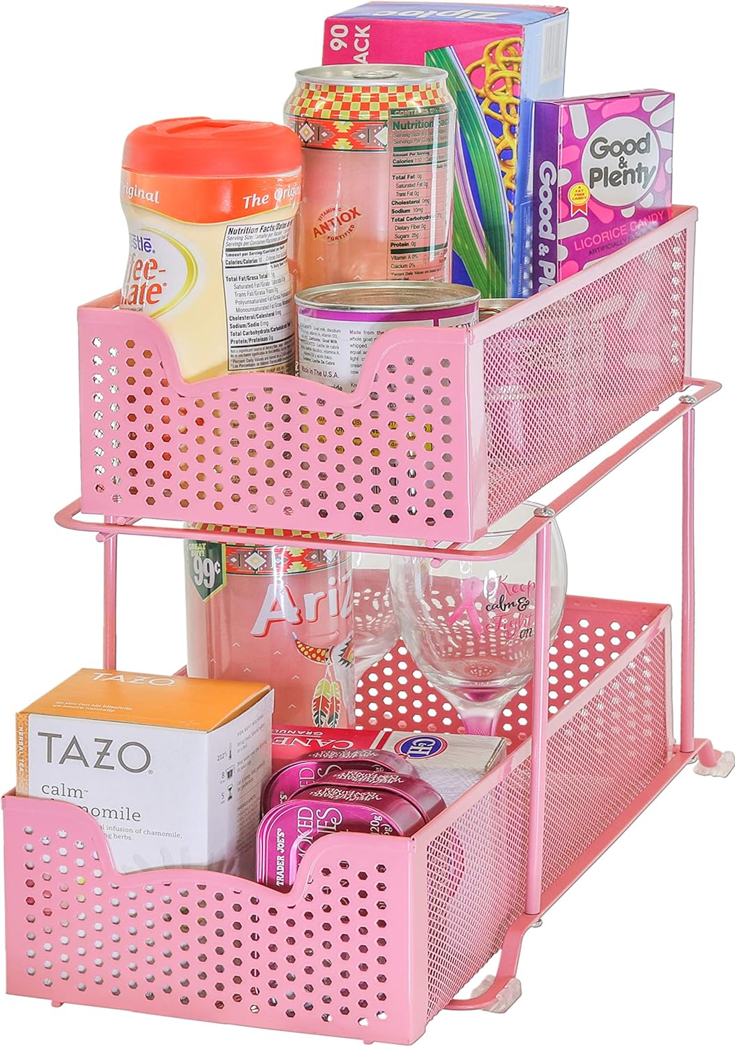 SIMPLE HOUSEWARE 2 Tier Sliding Cabinet Basket Organizer Drawer, Pink