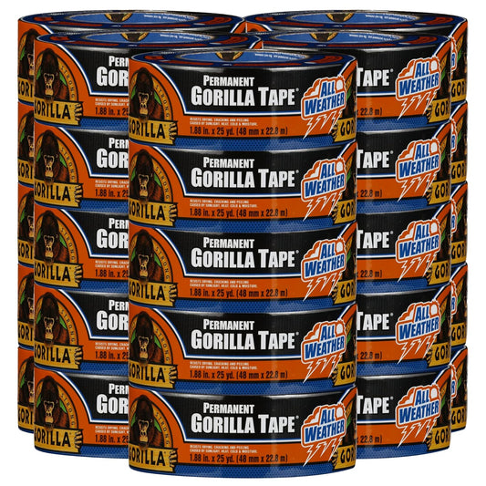 Gorilla All Weather Duct Tape, Black, 1.88" x 25 yd (Pack of 25) - UV and Temperature Resistant Waterproof Tape for Outdoor Repairs