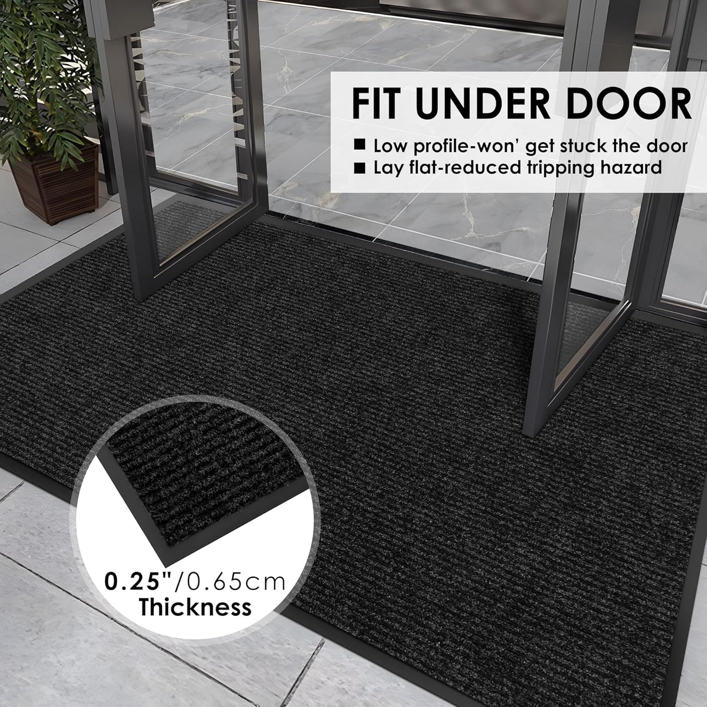 4′ x 8′ Front Door Mat Indoor Outdoor Entrance, Commercial Floor Mat Heavy Duty Dirt Trapper Entryway Doormat, Custom Size Non Slip Rubber Backing Welcome mat, Door Mat for High Traffic Area