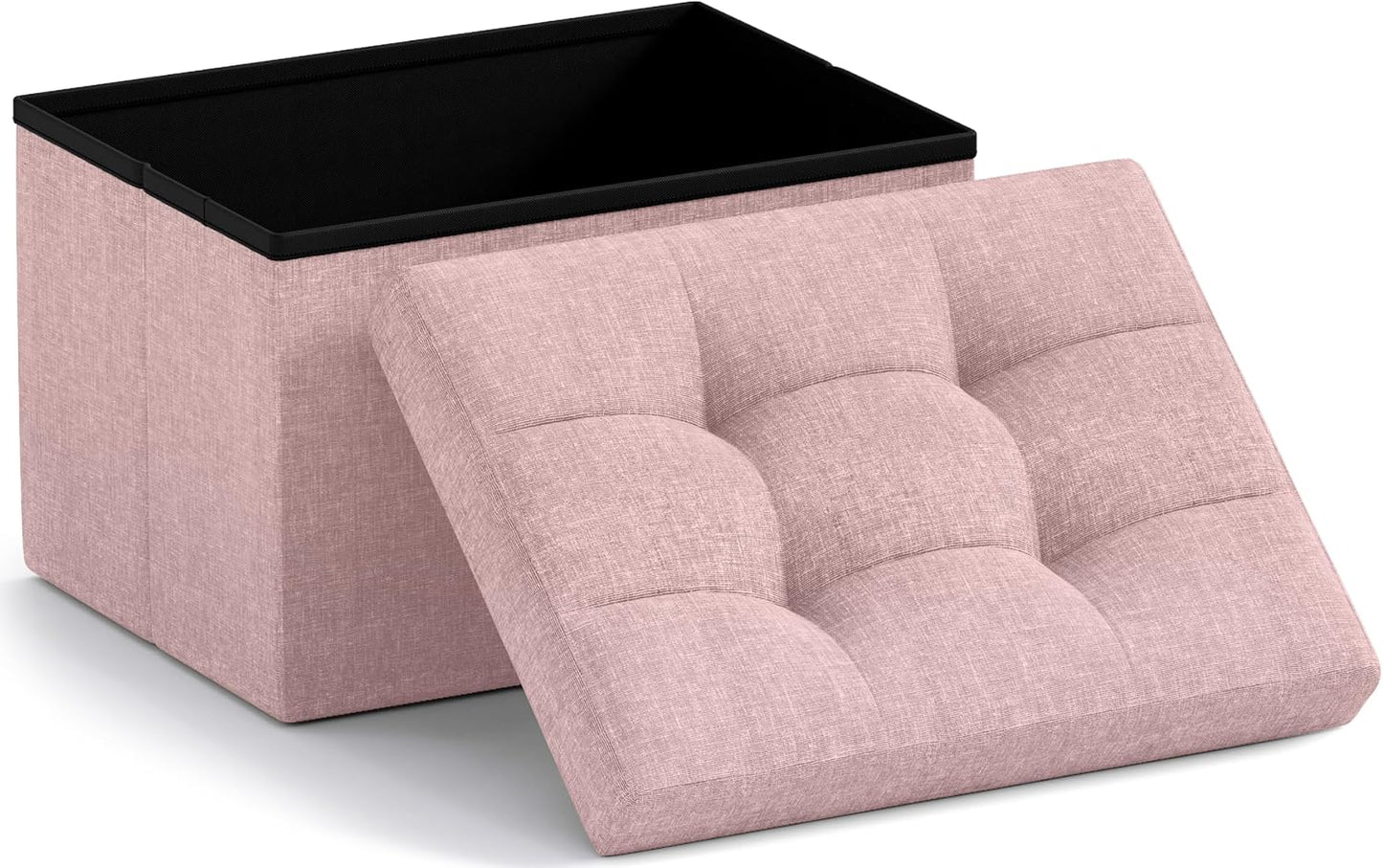 Ornavo Home Small Storage Ottoman Foldable Collapsible Rectangle Linen Ottoman Foot Rest Stool Seat, for Living Room, Bedroom, Home Office, Dorm - 12 x 16 x 12, Pink