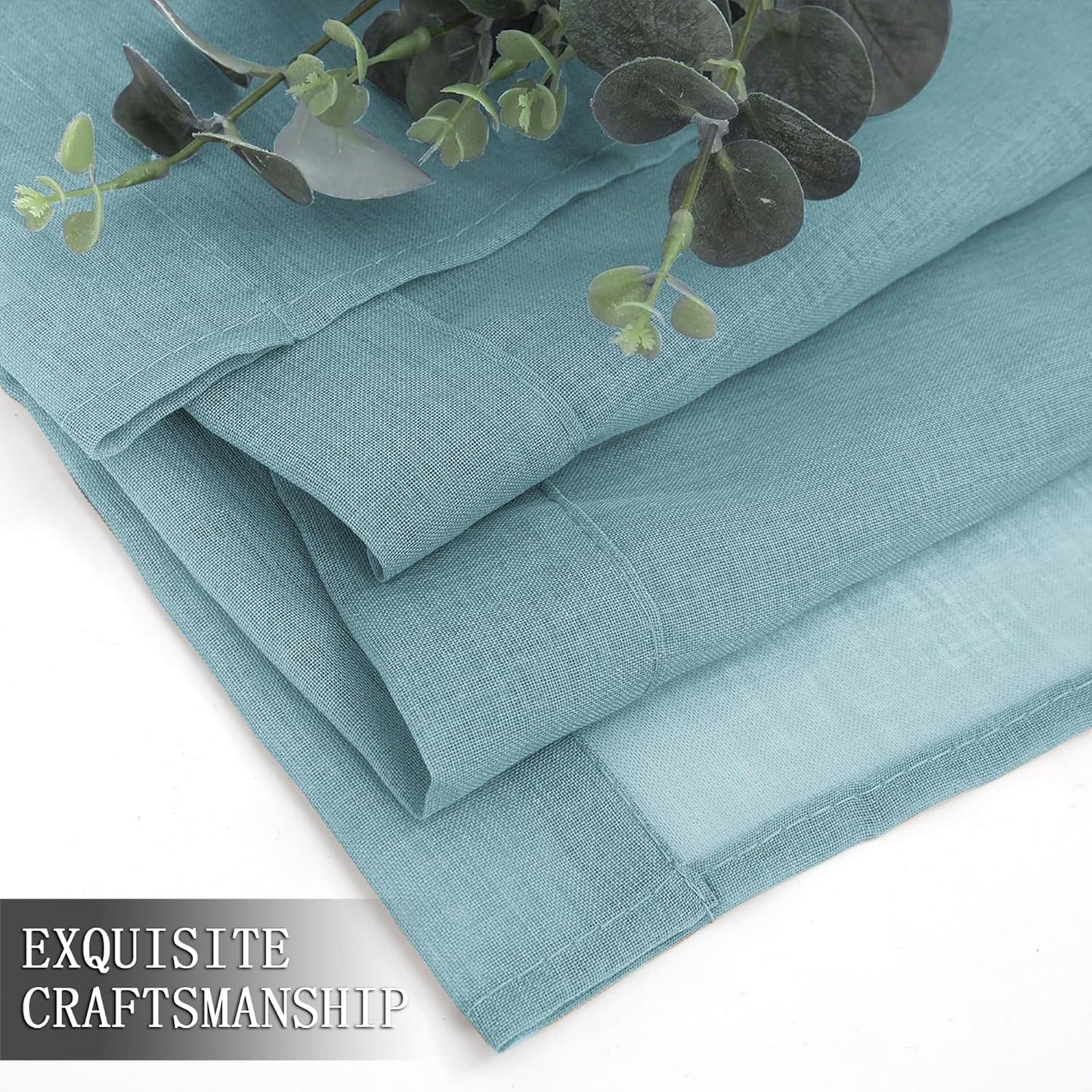 Tollpiz Sheer Tier Curtain Linen Textured Half Kitchen Curtains Sheer Light Filtering Rod Pocket Voile Small Curtains for Bathroom, 25 x 36 inches Long, Dusty Blue, Set of 2 Panels