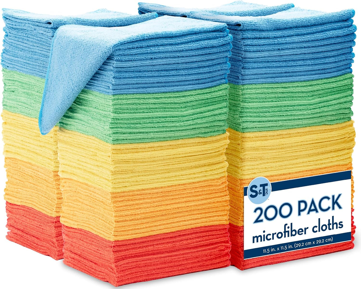 S&T INC. 200 Pack Microfiber Cleaning Cloth, Bulk Towels for Home, Reusable Microfiber Towels for Cars, Cleaning Rags, Assorted, 11.5 Inches x 11.5 Inches, 200 Count