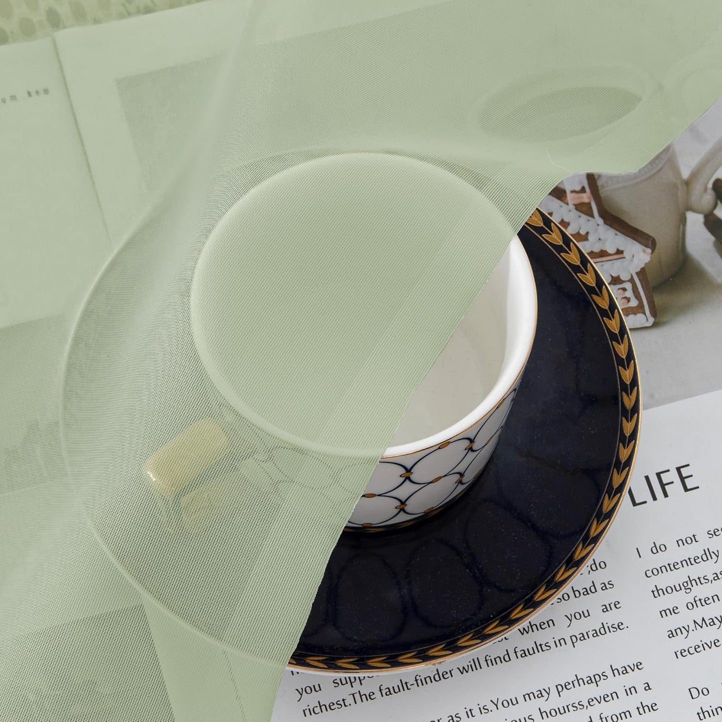 Chyhomenyc Light Green Sheer Curtains 36 inch Length 2 Panels Set, Light Filtering Voile Short Window Curtians for Bathroom Living Room Farmhouse Small Windows, Each 42Wx36L in, 2PCS