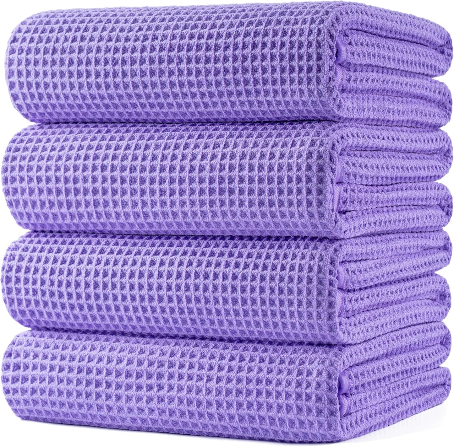 POLYTE Microfiber Oversize Quick Dry Lint Free Bath Towel, 60 x 30 in, 4 Pack (Waffle Weave)