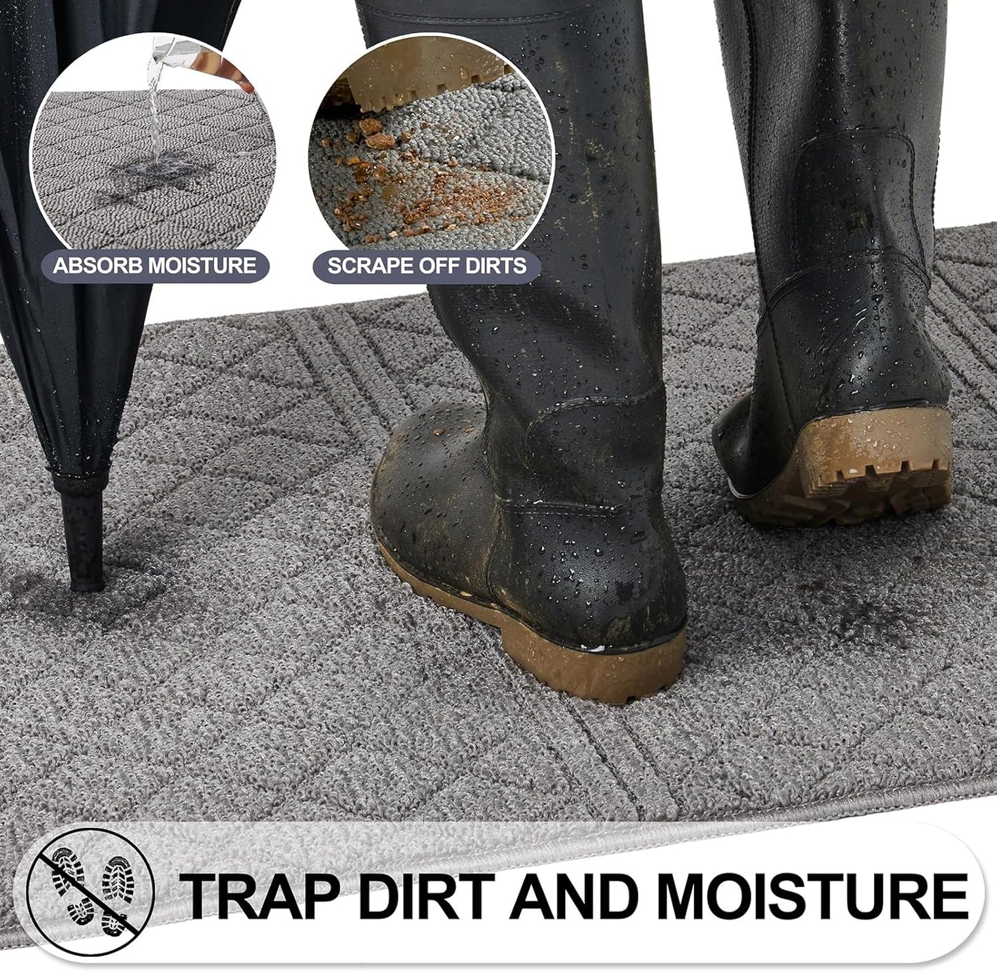 REFETONE Indoor Doormat, Front Back Door Mat 36"x59" Absorbent Rubber Backing Non Slip Door Mats, Low-Profile Resist Dirt Rugs, Machine Washable Door Rug Inside Floor Mat for Entryway, Light Grey