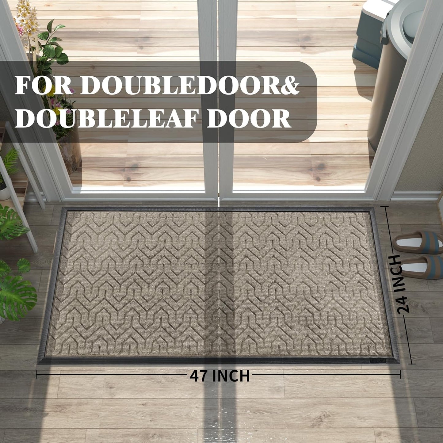 Yimobra Large Door Mat Outside Entrance 47x24, Waterproof Heavy Duty Outdoor Mats for Front Door, Non Slip Rubber Entry Mat for Garage Patio, Easy Clean, Beige