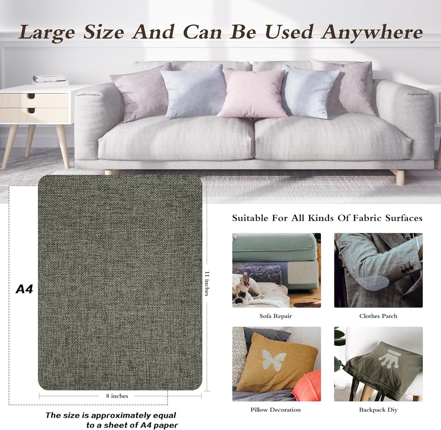 Coarse Linen Repair Patches, Self-Adhesive Linen Fabric Patches, 8X11 inch 2 PCS, Multi Color, Can be Used for Linen Sofa Repair and Linen Clothes Repair(8" x 11"-2PCS,Dark Grey 1.0)