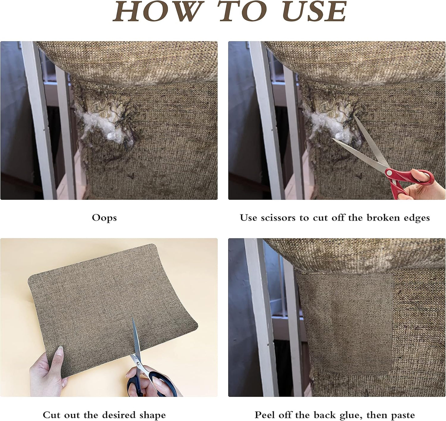 KING MOUNTAIN Self-Adhesive Coarse Linen Repair Patches, 8X11 inch, Multi Color, Can be Used for Linen Sofa Repair and Clothes Repair(8" x 11", Ebony Brown)