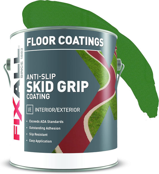 FIXALL Skid Grip Anti-Slip Coating, 1 Gallon, Emerald, Exceeds ADA Standards, Ideal for Safety Areas, Slip-Resistant Pavement, Cement & Concrete Paint