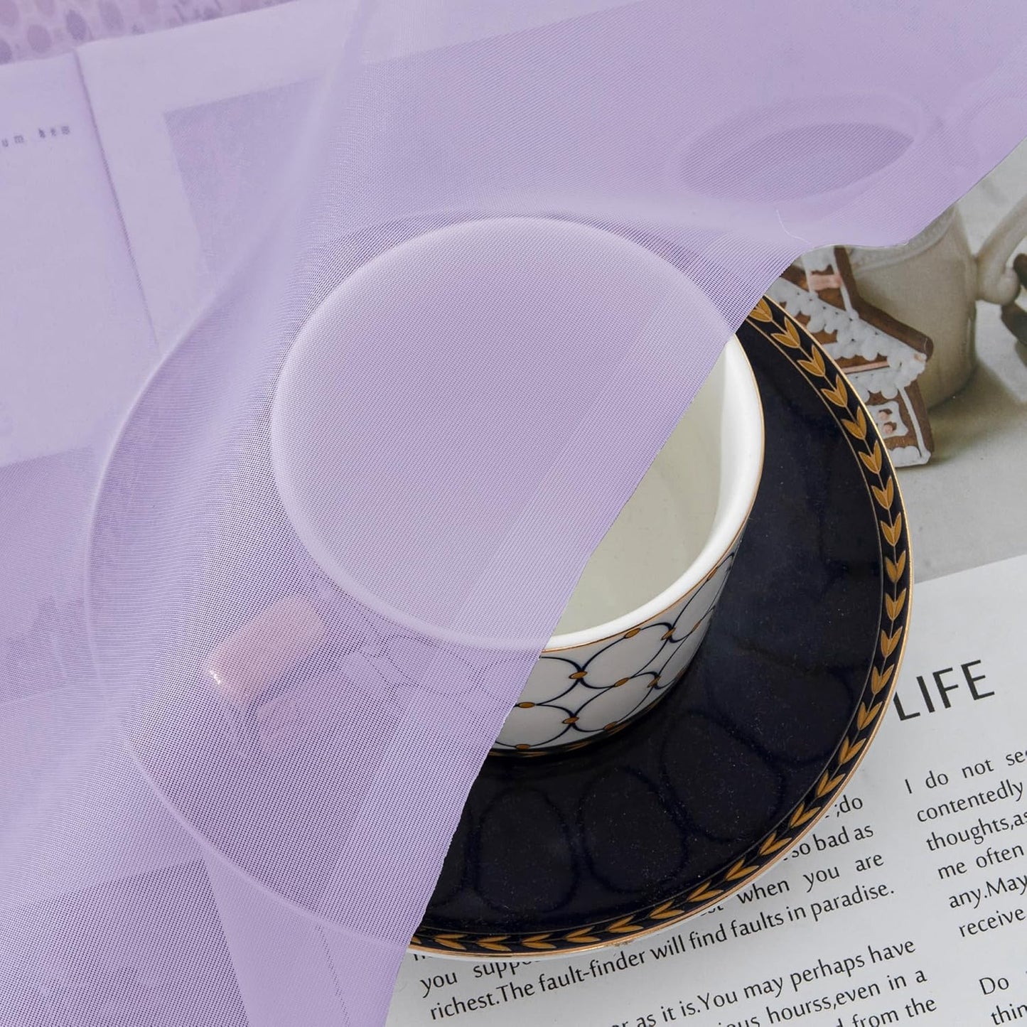 Chyhomenyc Lilac Sheer Curtains 36 inch Length 2 Panels, Light Filtering Voile Rod Pocket Short Window Curtians for Bathroom Living Room Farmhouse Small Windows, 42Wx36L inches