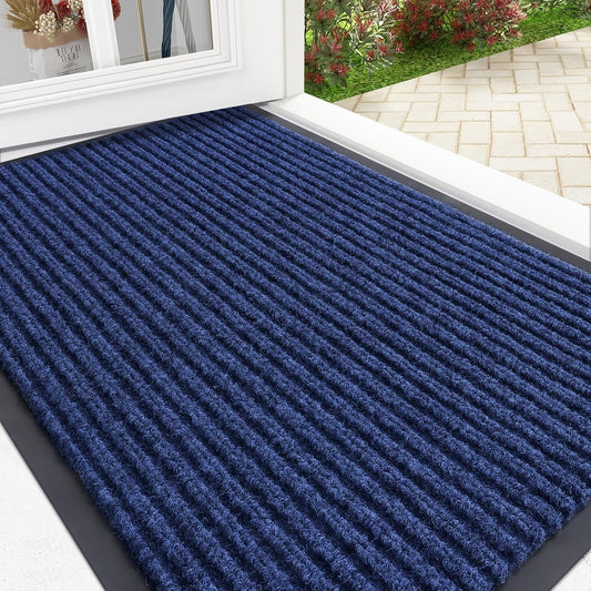 OLANLY Front Door Mat Indoor Outdoor Entrance, Waterproof Heavy Duty Doormat, Fade Resistant, Low Profile, Easy Clean Patio Porch Welcome Floor Mats for Entry, 36x24, Blue