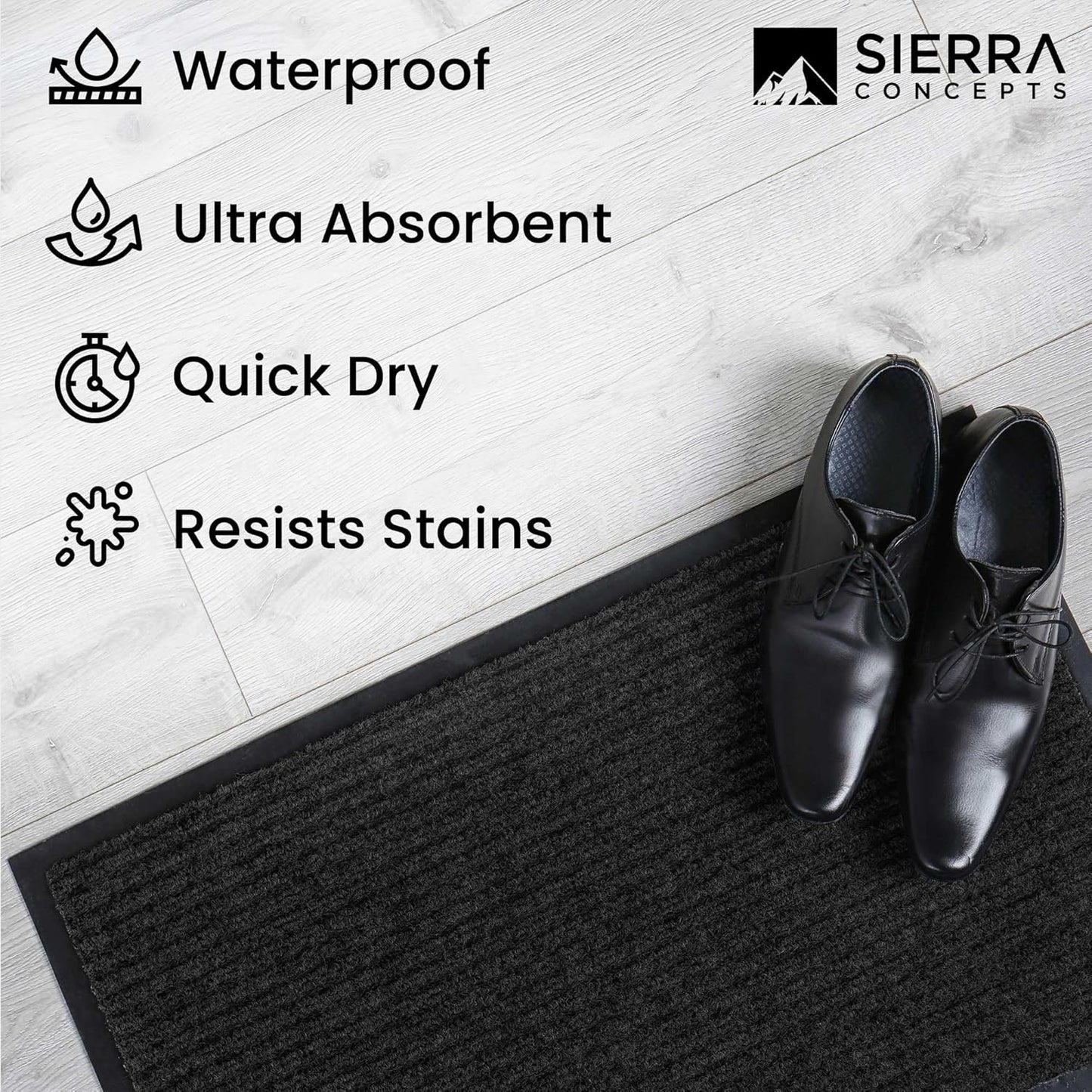 Sierra Concepts 2-Pack Front Door Mat - Large 36 x 24 Welcome Indoor Outdoor Entryway Mats for Shoe Scraper, Ideal for Inside Outside High Traffic Area, Black